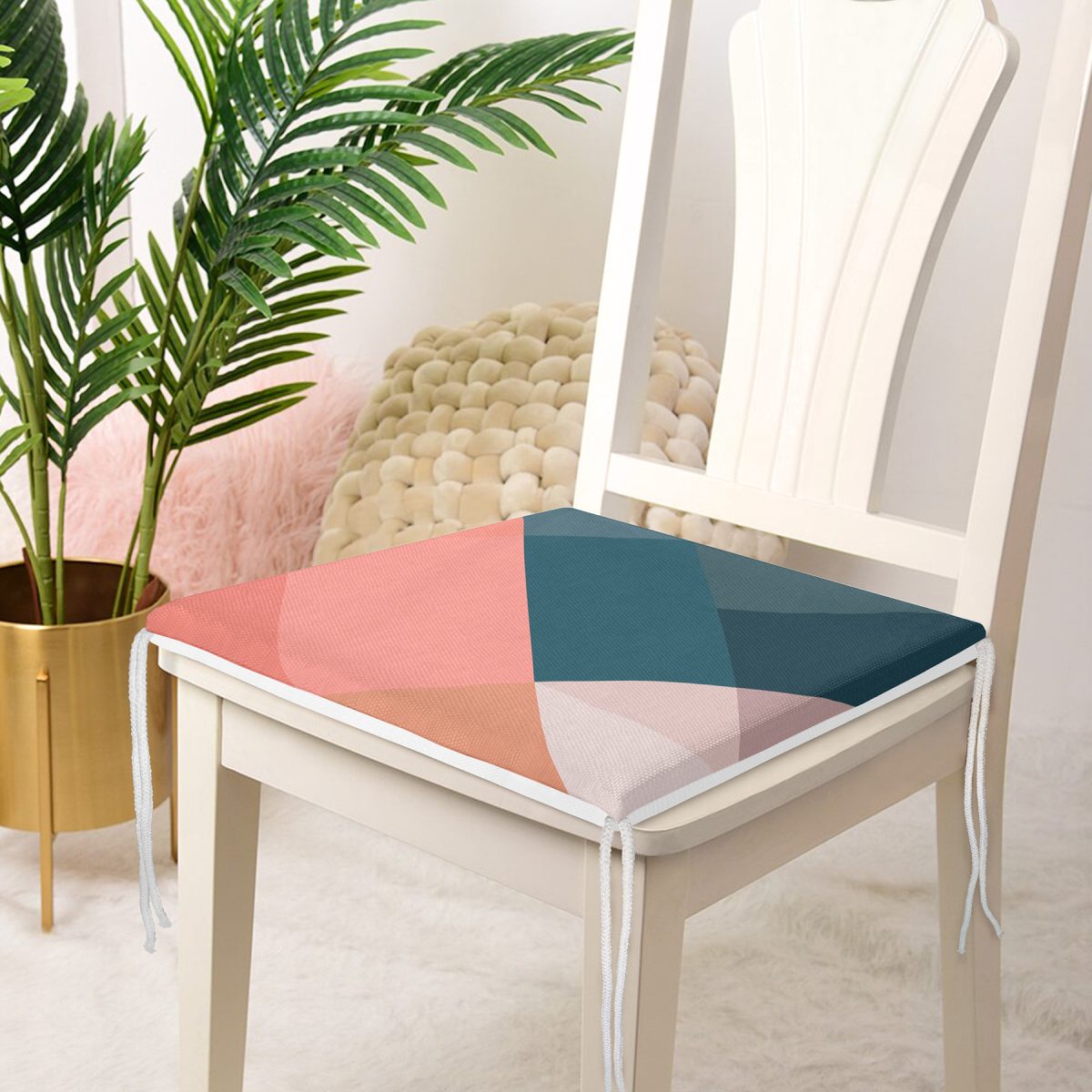 Geometrik Motifli Özel Tasarım Dijital Baskılı Modern Fermuarlı Sandalye Minderi Realhomes
