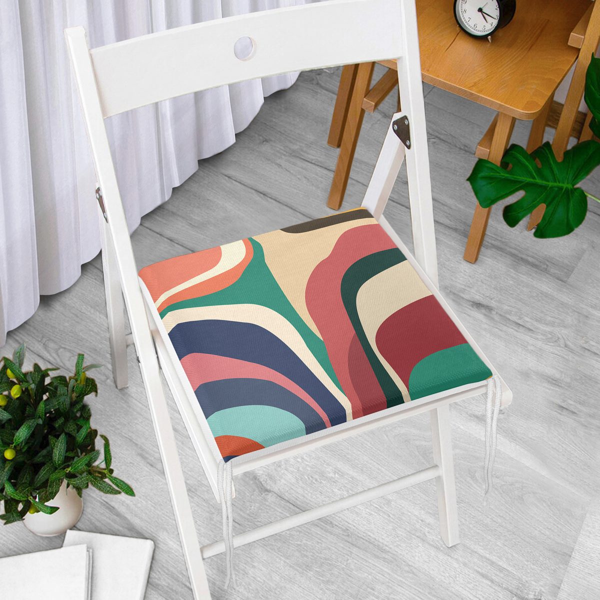 Abstract Renkli Figürlü Özel Tasarım Dijital Baskılı Modern Fermuarlı Sandalye Minderi Realhomes