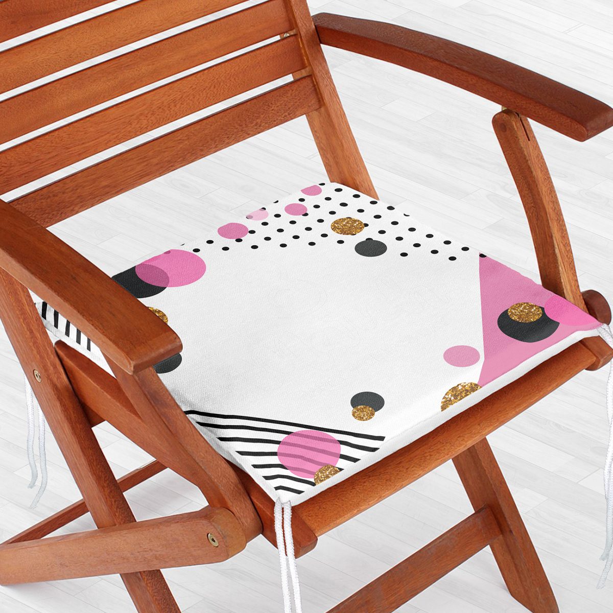 Özel Tasarım Renkli Puantiye Detaylı Dijital Baskılı Modern Fermuarlı Sandalye Minderi Realhomes