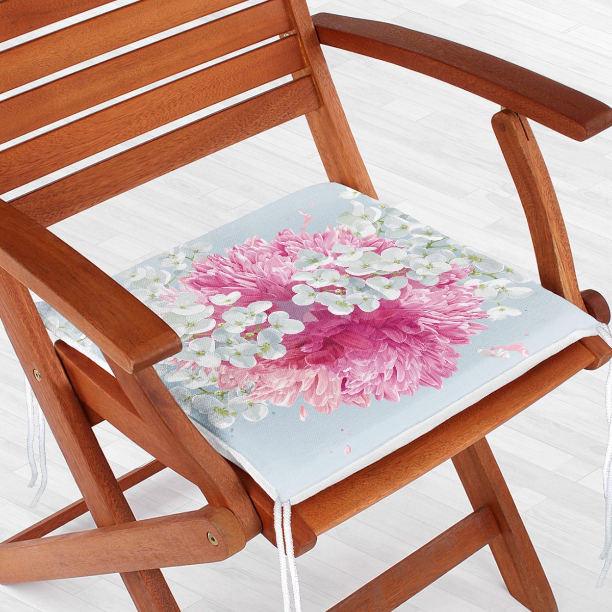 Özel Tasarım Ortanca Çiçeği Motifli Dijital Baskılı Modern Fermuarlı Sandalye Minderi Realhomes