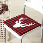 Yılbaşı Temalı Kırmızı Siyah Ekose Zeminli Geyik Motifli Fermuarlı Sandalye Minderi Realhomes