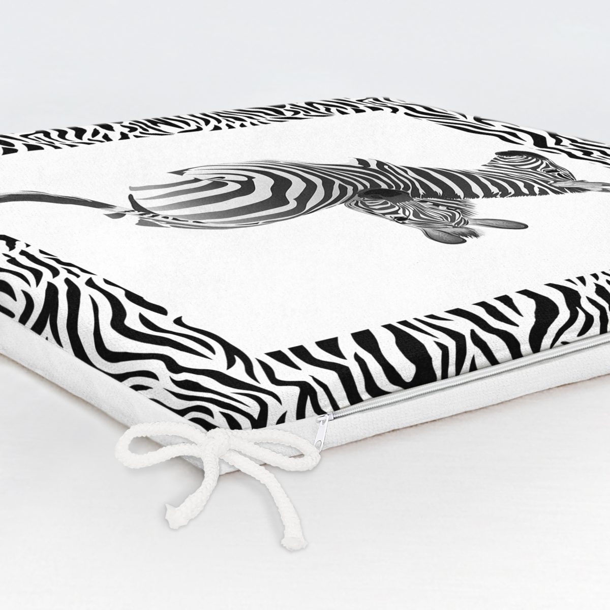 Zebra Çerçeveli Zebra Desenli Dijital Baskılı Fermuarlı Sandalye Minderi Realhomes