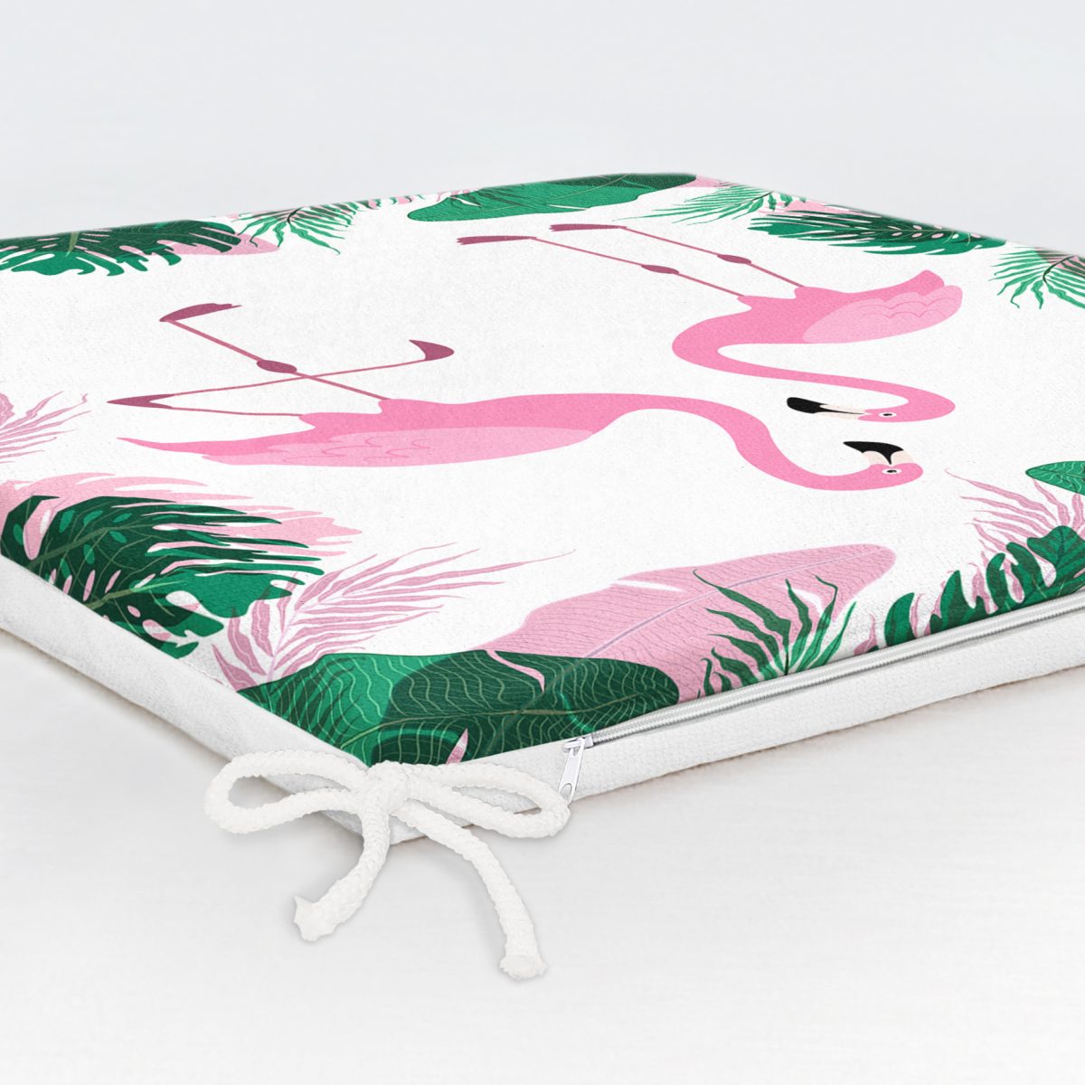 Tropik Yaprak Flamingo Özel Tasarımlı Dijital Baskılı Fermuarlı Sandalye Minderi Realhomes