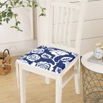 Lacivert Zeminli Beyaz Tropik Yaprak Motifli Fermuarlı Sandalye Minderi Realhomes