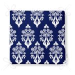 Lacivert Zemin Beyaz Damask Tasarımlı Fermuarlı Sandalye Minderi Realhomes