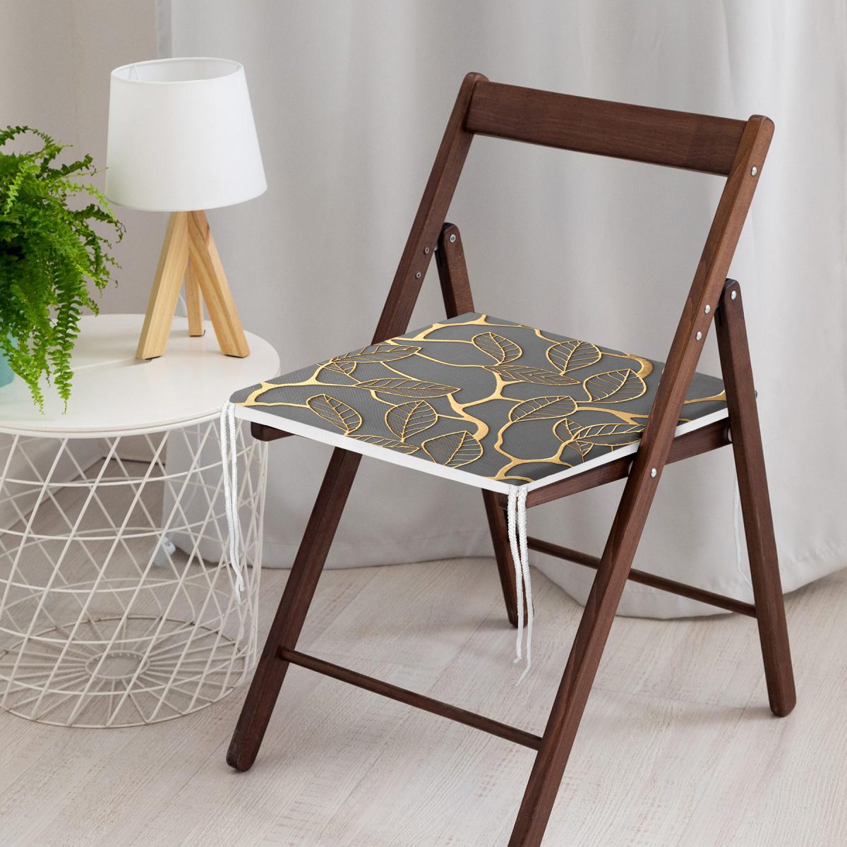 Gold Detaylı Yaprak Motifli Özel Tasarım Fermuarlı Sandalye Minderi Realhomes