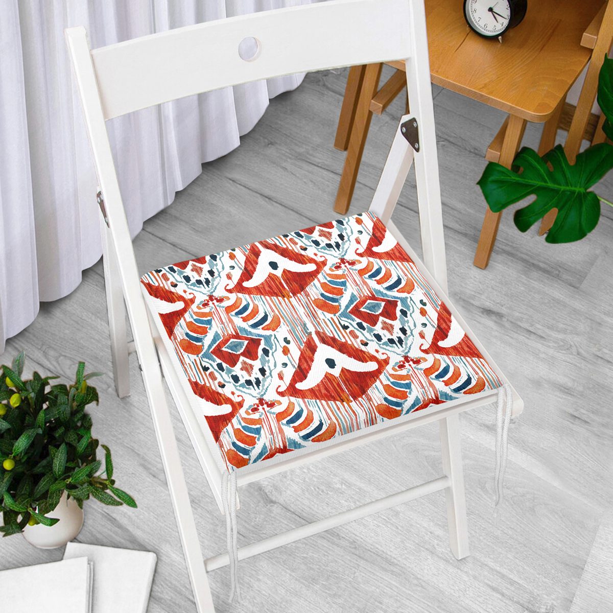 Kırmızı Renkli Damask Tasarımlı Modern Fermuarlı Sandalye Minderi Realhomes