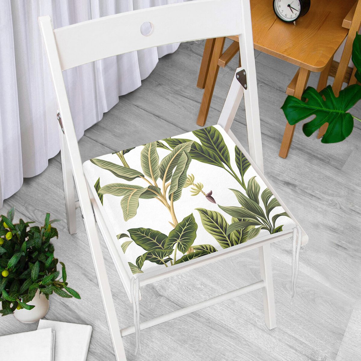 Yeşil Tropik Yaprak Motifli Modern Fermuarlı Sandalye Minderi Realhomes