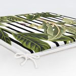Çizgili Zemin Tropik Yaprak Motifli Modern Fermuarlı Sandalye Minderi Realhomes
