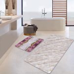 Siyah Zemin Gold Detaylı Çiçekler Dijital Baskılı 2'li Kaymaz Tabanlı Banyo & Mutfak Paspas Takımı Realhomes