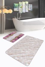 - PaspasTakimi-2li-Set100-Gorsel-2 - Realhomes  Mermer Motifli Mor Mermer Detaylı 2'li Kaymaz Tabanlı Banyo & Mutfak Paspas Takımı Realhomes