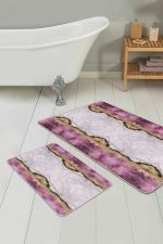 - PaspasTakimi-2li-Set101-Gorsel-1 - Realhomes  Mor Mermer Tasarımlı Dijital Baskılı 2'li Kaymaz Tabanlı Banyo & Mutfak Paspas Takımı Realhomes