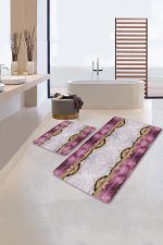 - PaspasTakimi-2li-Set101-Gorsel-2 - Realhomes  Mor Mermer Tasarımlı Dijital Baskılı 2'li Kaymaz Tabanlı Banyo & Mutfak Paspas Takımı Realhomes