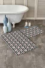 Siyah Beyaz Çizgili Kaktüs Motifli 2'li Kaymaz Tabanlı Banyo & Mutfak Paspas Takımı Realhomes