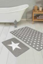 - PaspasTakimi-2li-Set11-Gorsel-1 - Realhomes  Gri Zemin Yıldız Temalı Özel Tasarım 2'li Kaymaz Tabanlı Banyo & Mutfak Paspas Takımı Realhomes