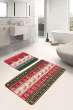 - PaspasTakimi-2li-Set111-Gorsel-1 - Realhomes Geyik Motifli Yılbaşı Temalı Dijital Baskılı 2'li Kaymaz Tabanlı Banyo & Mutfak Paspas Takımı Realhomes