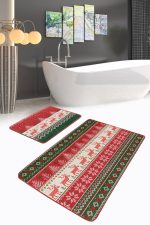 - PaspasTakimi-2li-Set111-Gorsel-2 - Realhomes Geyik Motifli Yılbaşı Temalı Dijital Baskılı 2'li Kaymaz Tabanlı Banyo & Mutfak Paspas Takımı Realhomes