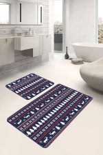 - PaspasTakimi-2li-Set114-Gorsel-1 - Realhomes  Lacivert Zemin Kanaviçe Yılbaşı Temalı Dijital Baskılı 2'li Kaymaz Tabanlı Banyo & Mutfak Paspas Takımı Realhomes