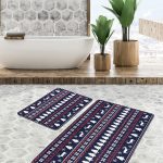 Siyah Beyaz Zemin Gül Tasarımlı 2'li Kaymaz Tabanlı Banyo & Mutfak Paspas Takımı Realhomes