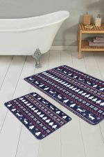 - PaspasTakimi-2li-Set114-Gorsel-2 - Realhomes  Lacivert Zemin Kanaviçe Yılbaşı Temalı Dijital Baskılı 2'li Kaymaz Tabanlı Banyo & Mutfak Paspas Takımı Realhomes