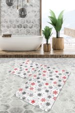 - PaspasTakimi-2li-Set116-Gorsel-1 - Realhomes  Kırmızı Gri Kar Taneleri Özel Tasarım 2'li Kaymaz Tabanlı Banyo & Mutfak Paspas Takımı Realhomes