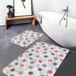 Beyaz Zemin Ortanca Çiçeği Dijital Baskılı 2'li Kaymaz Tabanlı Banyo & Mutfak Paspas Takımı Realhomes