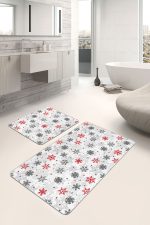 - PaspasTakimi-2li-Set116-Gorsel-2 - Realhomes  Kırmızı Gri Kar Taneleri Özel Tasarım 2'li Kaymaz Tabanlı Banyo & Mutfak Paspas Takımı Realhomes