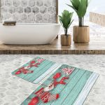 Lacivert Zeminli Renkli Evler Özel Tasarım 2'li Kaymaz Tabanlı Banyo & Mutfak Paspas Takımı Realhomes