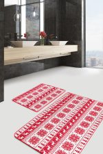 - PaspasTakimi-2li-Set122-Gorsel-1 - Realhomes  Mery Christmas Temalı Özel Tasarım 2'li Kaymaz Tabanlı Banyo & Mutfak Paspas Takımı Realhomes