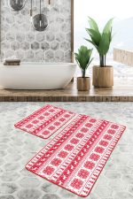 - PaspasTakimi-2li-Set122-Gorsel-2 - Realhomes  Mery Christmas Temalı Özel Tasarım 2'li Kaymaz Tabanlı Banyo & Mutfak Paspas Takımı Realhomes