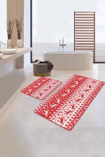 - PaspasTakimi-2li-Set124-Gorsel - Realhomes  Kırmızı Beyaz Geyikler Dijital Baskılı 2'li Kaymaz Tabanlı Banyo & Mutfak Paspas Takımı Realhomes