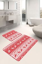 - PaspasTakimi-2li-Set124-Gorsel-2 - Realhomes  Kırmızı Beyaz Geyikler Dijital Baskılı 2'li Kaymaz Tabanlı Banyo & Mutfak Paspas Takımı Realhomes