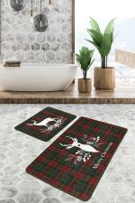 - PaspasTakimi-2li-Set127-Gorsel-1 - Realhomes Mery Christmas Temalı Geyik Tasarımlı Dijital Baskılı 2'li Kaymaz Tabanlı Banyo & Mutfak Paspas Takımı Realhomes