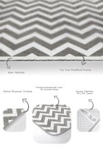 Gri Zigzag Motifli Dijital Baskılı Flamingo Motifli 2'li Kaymaz Tabanlı Banyo & Mutfak Paspas Takımı Realhomes