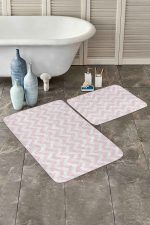 Geometrik Pembe Zigzag Motifli 2'li Kaymaz Tabanlı Banyo & Mutfak Paspas Takımı Realhomes