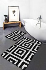 - PaspasTakimi-2li-Set132-Gorsel - Realhomes  Mermer Zemin Kare Motifli Dijital Baskılı 2'li Kaymaz Tabanlı Banyo & Mutfak Paspas Takımı Realhomes