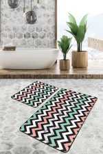 - PaspasTakimi-2li-Set135-Gorsel-2 - Realhomes  Soft Renkli Zigzag Tasarımlı Dijital Baskılı 2'li Kaymaz Tabanlı Banyo & Mutfak Paspas Takımı Realhomes