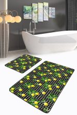 - PaspasTakimi-2li-Set138-Gorsel-1 - Realhomes  Kare Puantiye Zeminli Limon Dijital Baskılı 2'li Kaymaz Tabanlı Banyo & Mutfak Paspas Takımı Realhomes