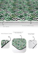 Siyah Zigzag Zemin Tropik Yeşil Yapraklar 2'li Kaymaz Tabanlı Banyo & Mutfak Paspas Takımı Realhomes