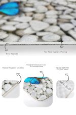 Taş Zemin Mavi Kelebel Dijital Baskılı 2'li Kaymaz Tabanlı Banyo & Mutfak Paspas Takımı Realhomes