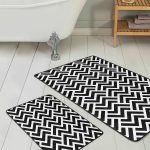 Lacivert Zeminli Renkli Evler Özel Tasarım 2'li Kaymaz Tabanlı Banyo & Mutfak Paspas Takımı Realhomes