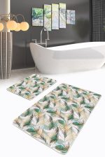 - PaspasTakimi-2li-Set145-Gorsel-1 - Realhomes  Tropikal Tüy Motifli Dijital Baskılı 2'li Kaymaz Tabanlı Banyo & Mutfak Paspas Takımı Realhomes