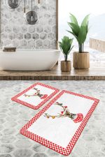 - PaspasTakimi-2li-Set146-Gorsel-1 - Realhomes  Kırmızı Dama Çerçeveli Yılbaşı Temalı Geyik 2'li Kaymaz Tabanlı Banyo & Mutfak Paspas Takımı Realhomes