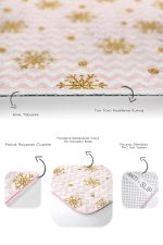 Pembe Zigzag Zemin Gold Kar Taneleri Özel Tasarım 2'li Kaymaz Tabanlı Banyo & Mutfak Paspas Takımı Realhomes