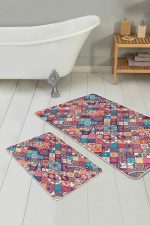 - PaspasTakimi-2li-Set149-Gorsel-1 - Realhomes Etnik Kareli Tasarımlı Dijital Baskılı 2'li Kaymaz Tabanlı Banyo & Mutfak Paspas Takımı Realhomes