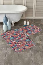 - PaspasTakimi-2li-Set149-Gorsel - Realhomes Etnik Kareli Tasarımlı Dijital Baskılı 2'li Kaymaz Tabanlı Banyo & Mutfak Paspas Takımı Realhomes