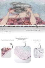 Renkli Zemin Fashion Girl Dijital Baskılı 2'li Kaymaz Tabanlı Banyo & Mutfak Paspas Takımı Realhomes