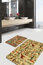 - PaspasTakimi-2li-Set151-Gorsel-2 - Realhomes  Etnik Afrika Figürlü Dijital Baskılı 2'li Kaymaz Tabanlı Banyo & Mutfak Paspas Takımı Realhomes