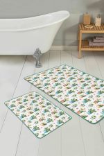 Minyatür Kaktüs Tasarımlı Dijital Baskılı 2'li Kaymaz Tabanlı Banyo & Mutfak Paspas Takımı Realhomes