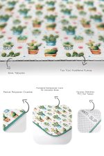 Minyatür Kaktüs Tasarımlı Dijital Baskılı 2'li Kaymaz Tabanlı Banyo & Mutfak Paspas Takımı Realhomes